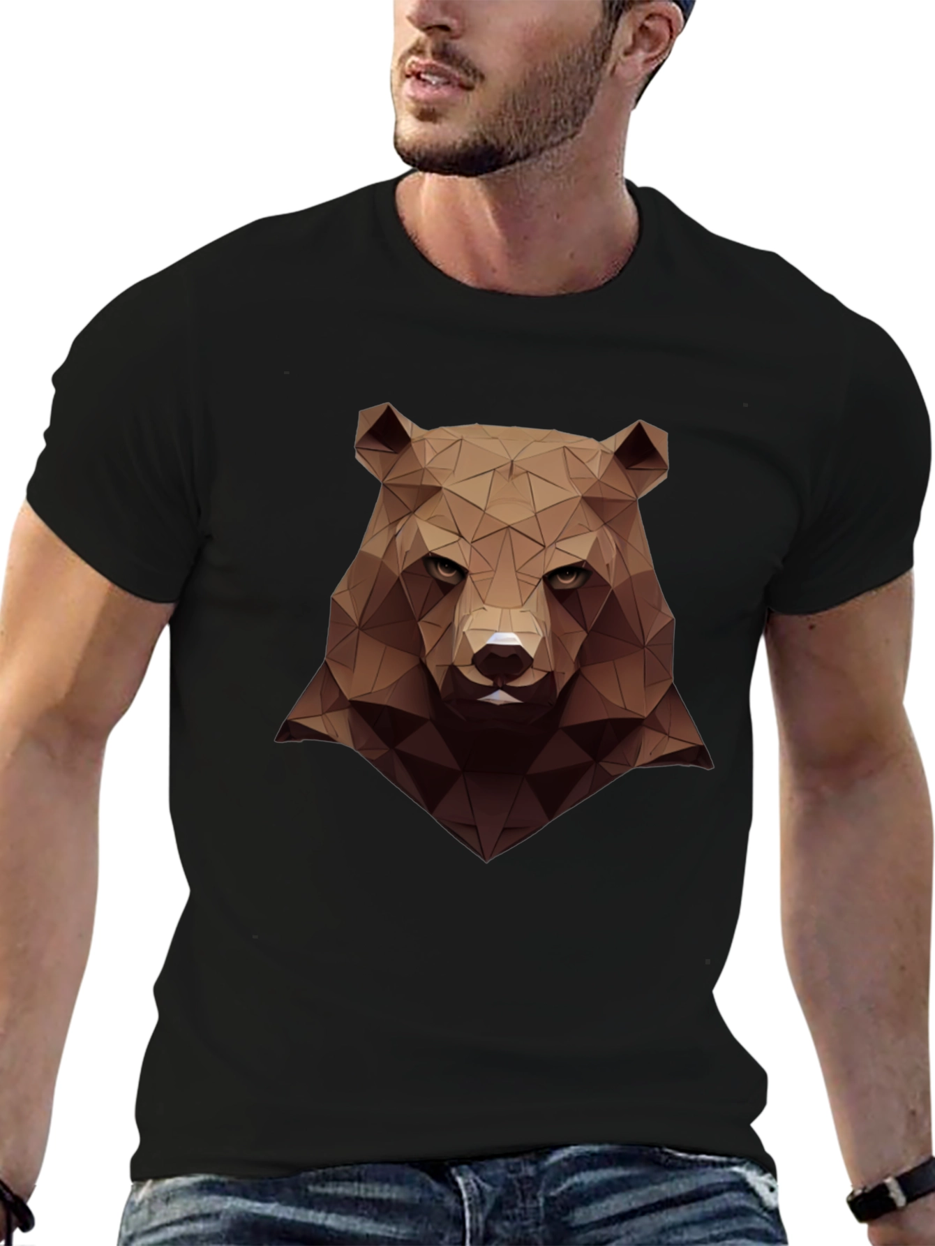 Geometric Bear Graphic Tee - Mens Black Shirt