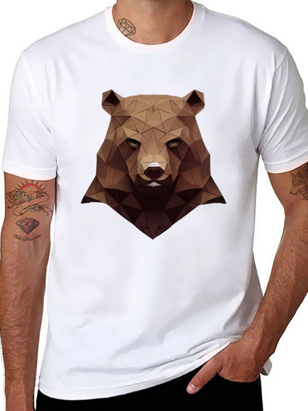 Geometric Bear Graphic Tee - Mens Black Shirt