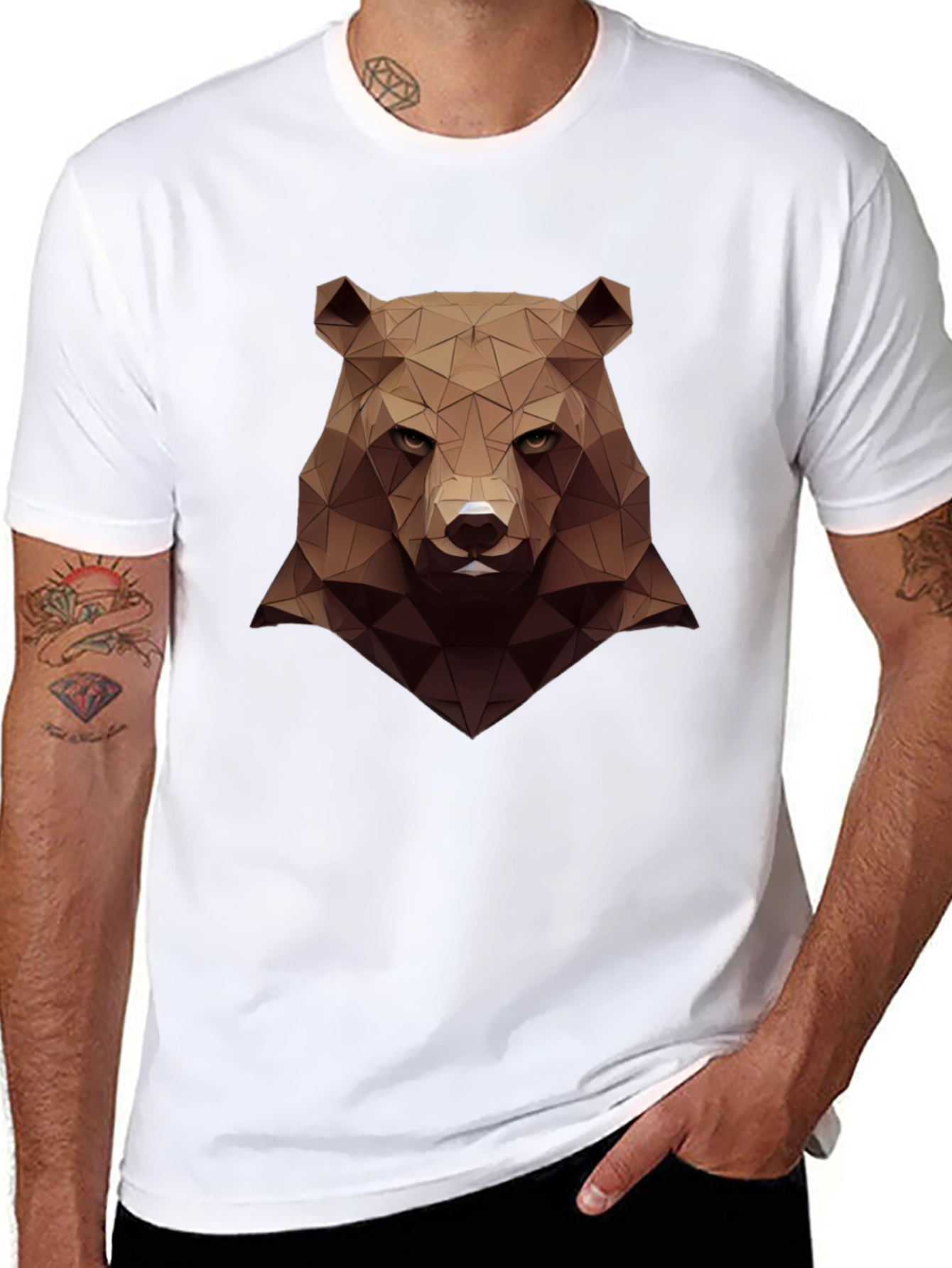 Geometric Bear Graphic Tee - Mens Black Shirt