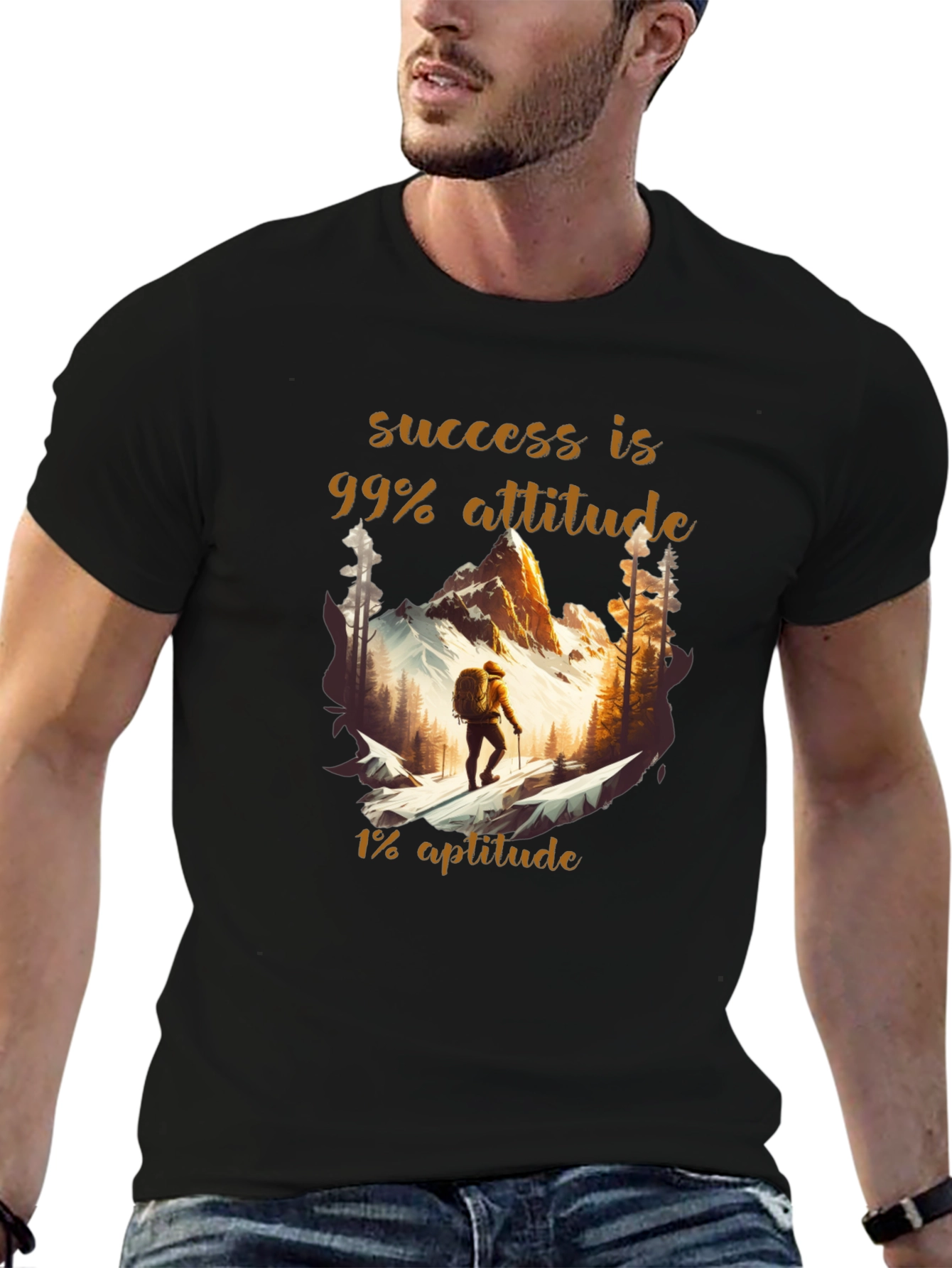 Success Attitude Mountain Hiking Graphic T-Shirt