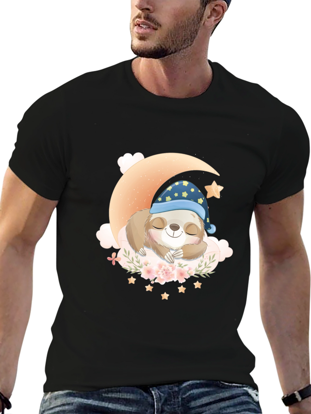 Sloth Sleeping on Moon T-Shirt - Cute Graphic Tee