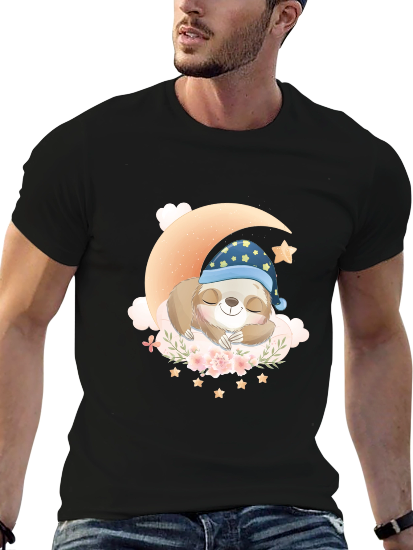 Sloth Sleeping on Moon T-Shirt - Cute Graphic Tee
