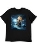 Sailboat at Sea Black T-Shirt