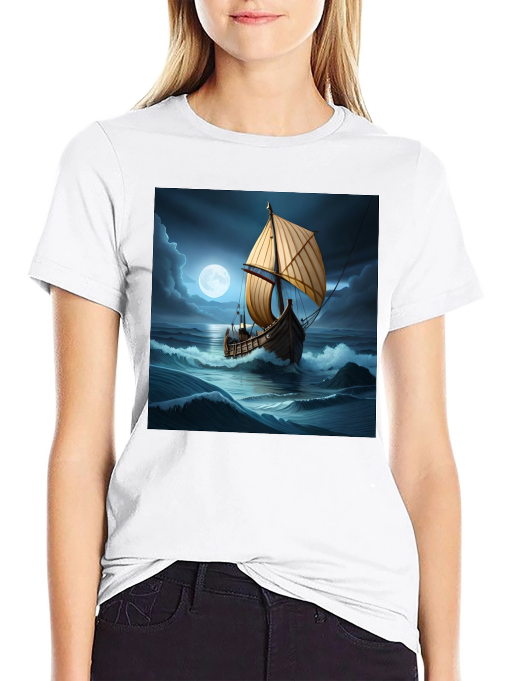 Sailboat at Sea Black T-Shirt