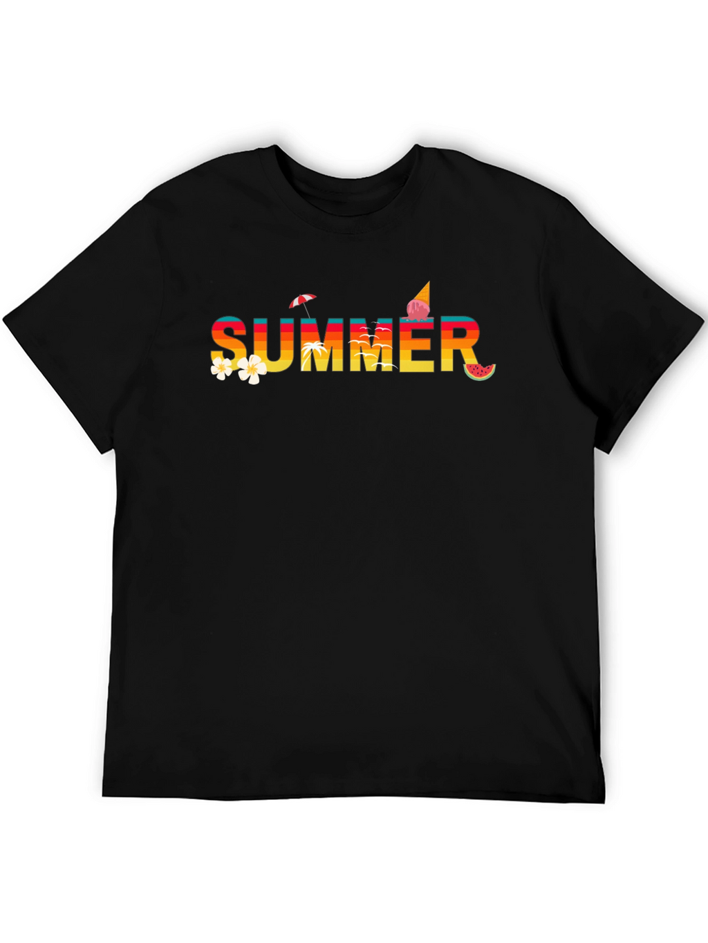 Summer Graphic Tee - Black Cotton T-Shirt