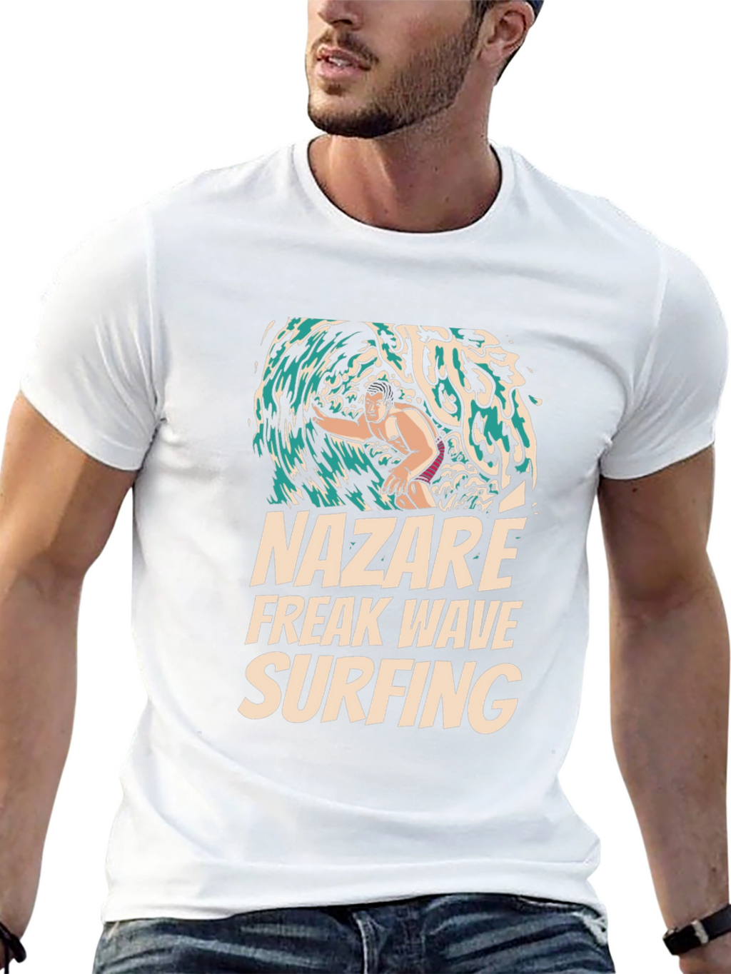 Nazare Freak Wave Surfing Black Graphic Tee