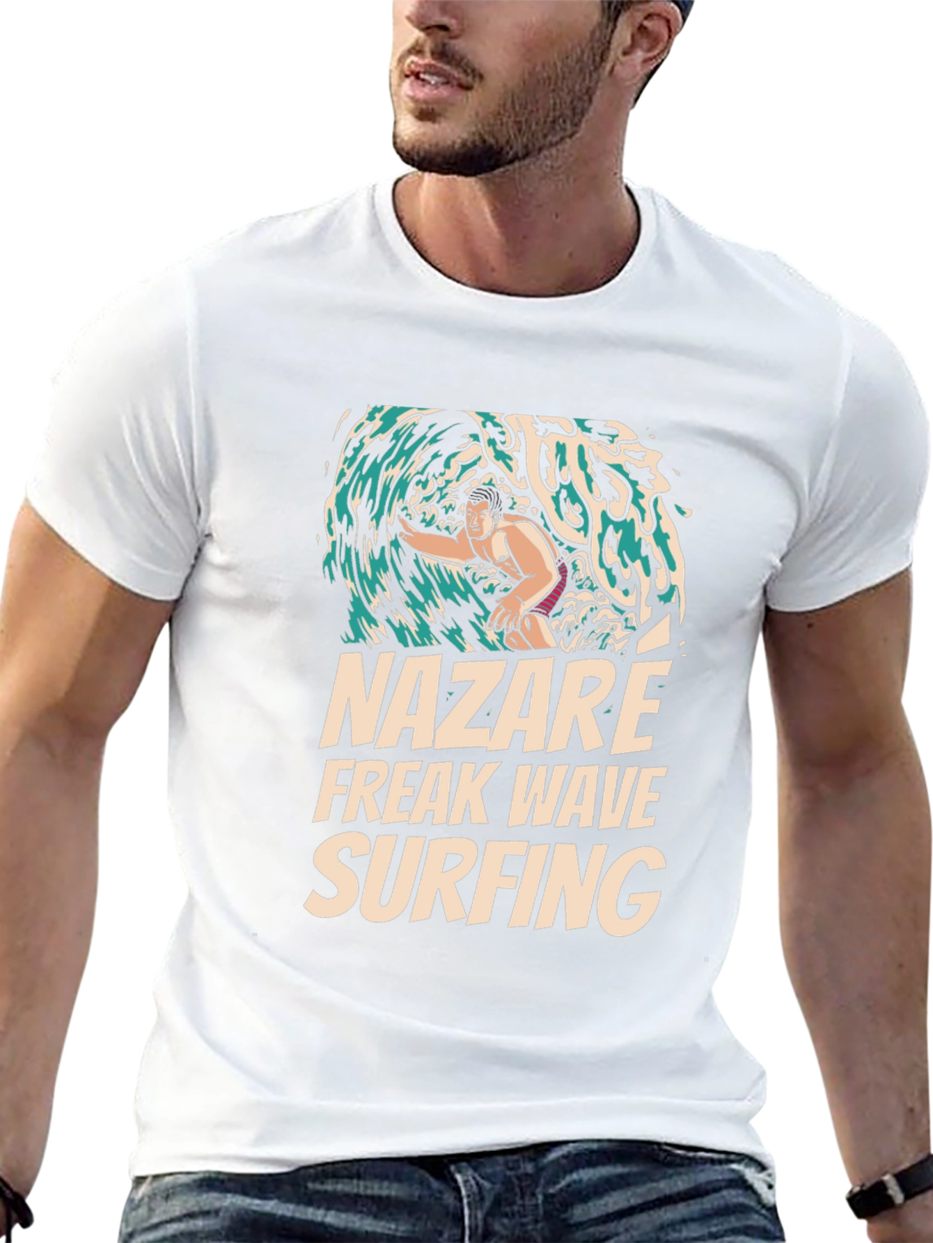 Nazare Freak Wave Surfing Black Graphic Tee