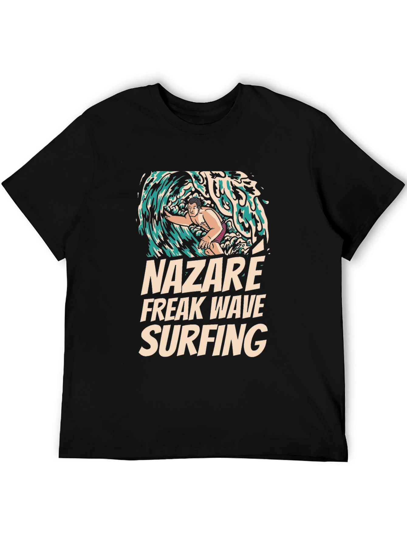 Nazare Freak Wave Surfing Black Graphic Tee