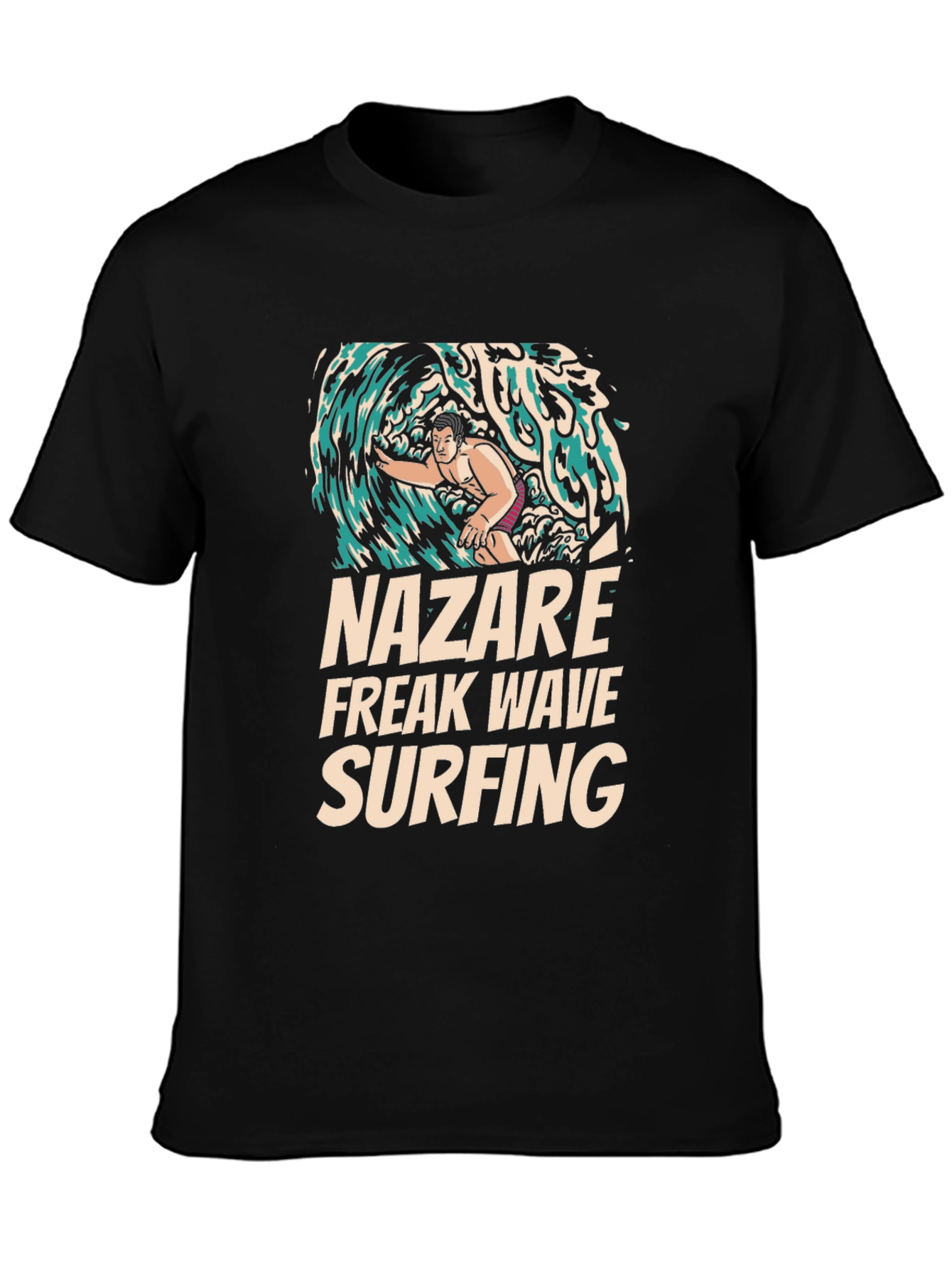 Nazare Freak Wave Surfing Black Graphic Tee