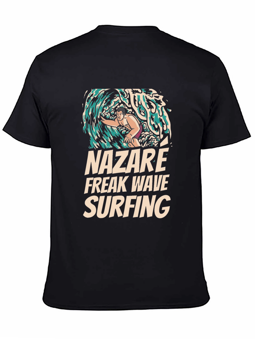 Nazare Freak Wave Surfing Black Graphic Tee