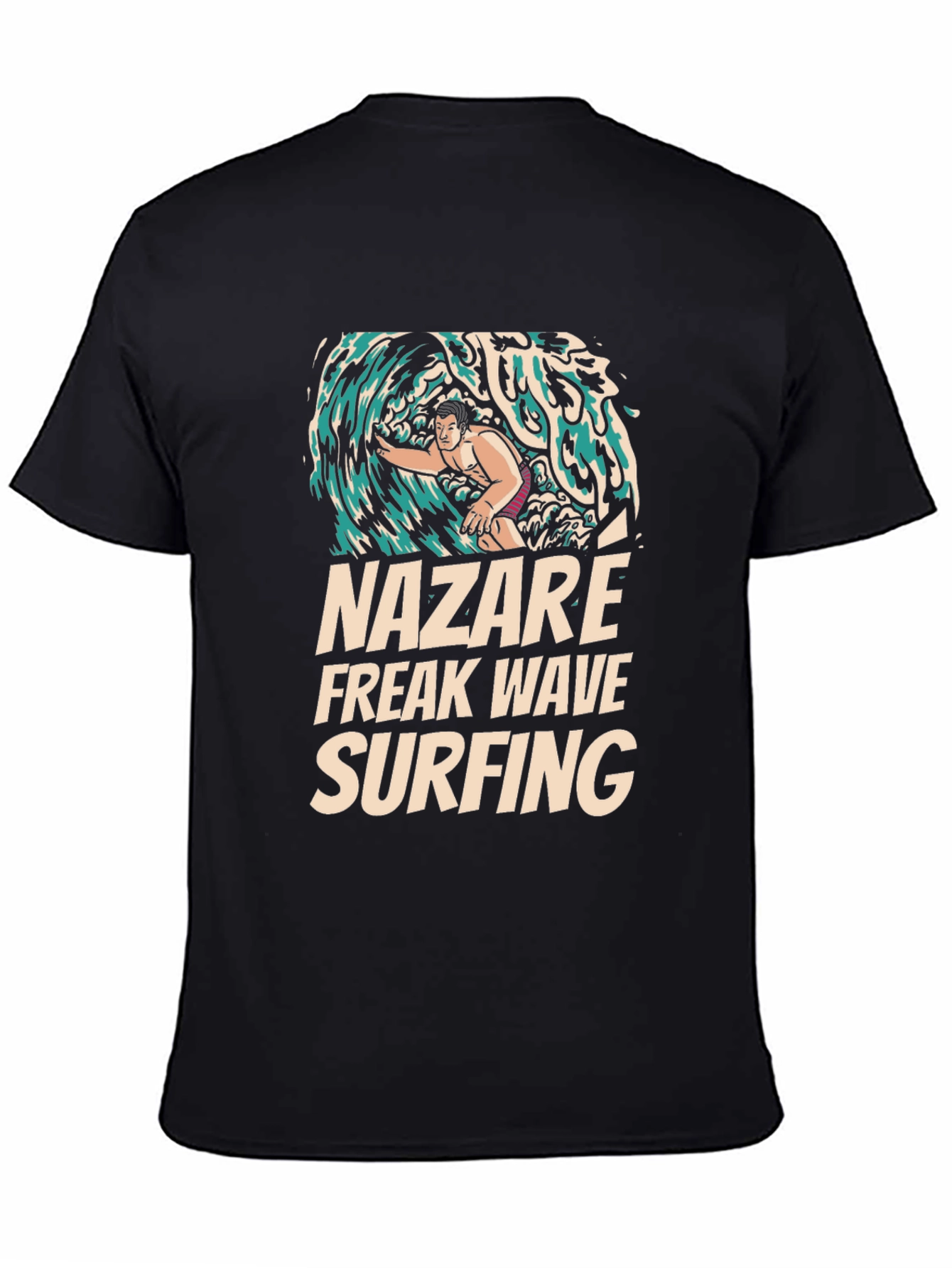 Nazare Freak Wave Surfing Black Graphic Tee