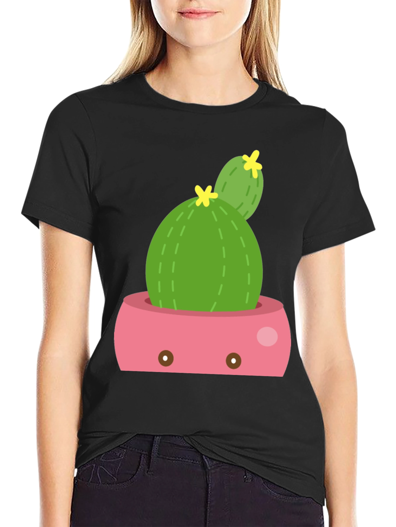 Cactus Potted Plant Black Tee