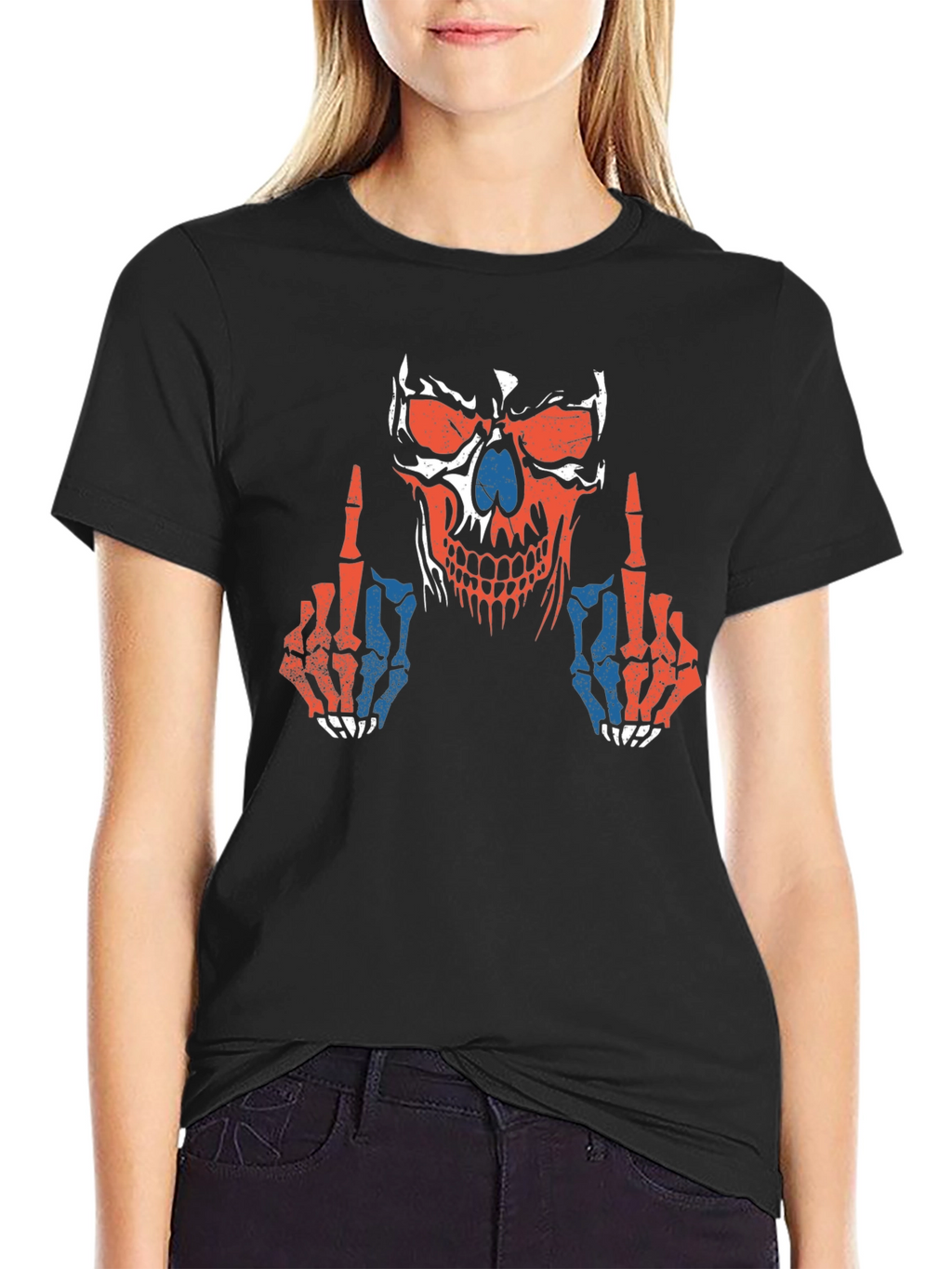 Skull Middle Finger Graphic T-Shirt