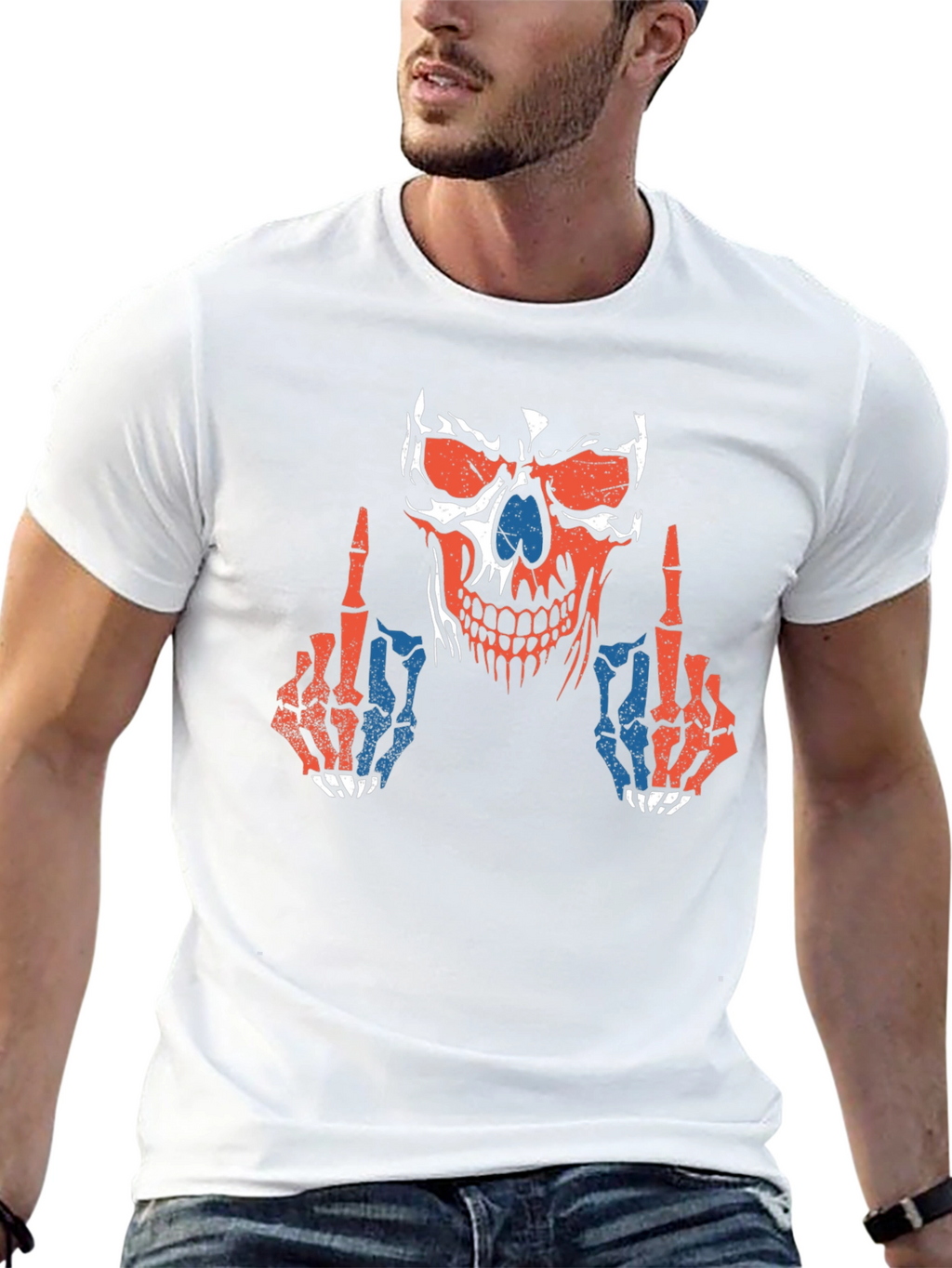 Skull Middle Finger Graphic T-Shirt