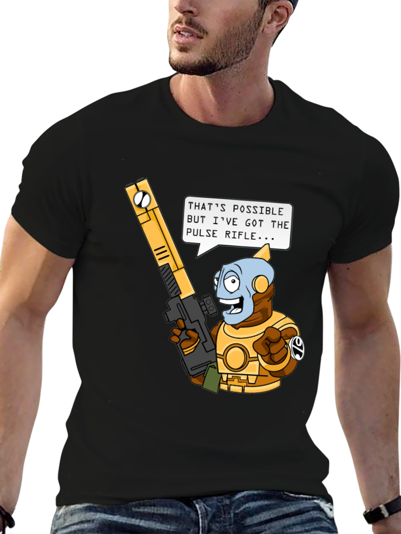 Humorous Sci-Fi T-Shirt - Pulse Rifle Design