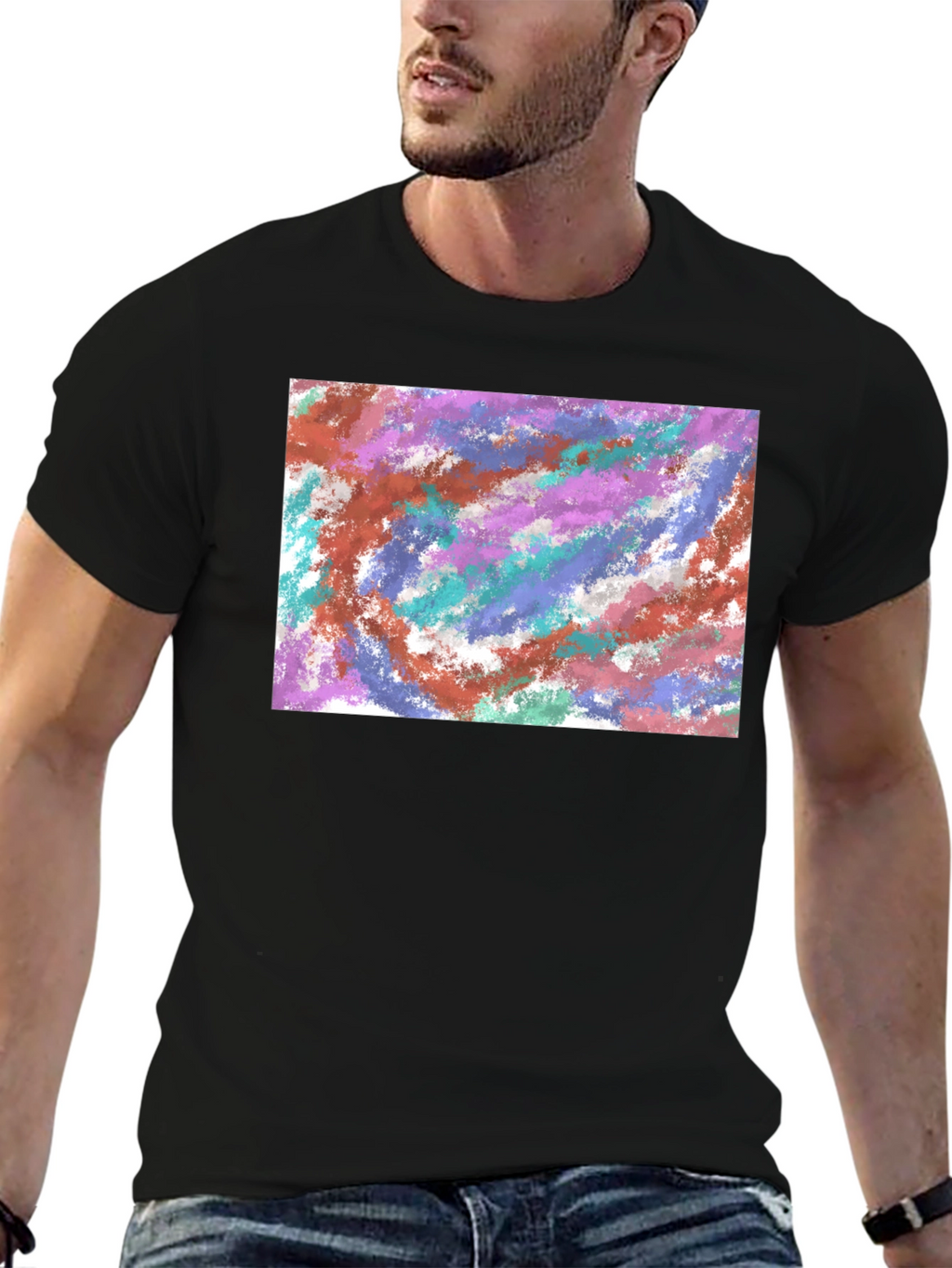 Abstract Paint Swirl Black T-Shirt