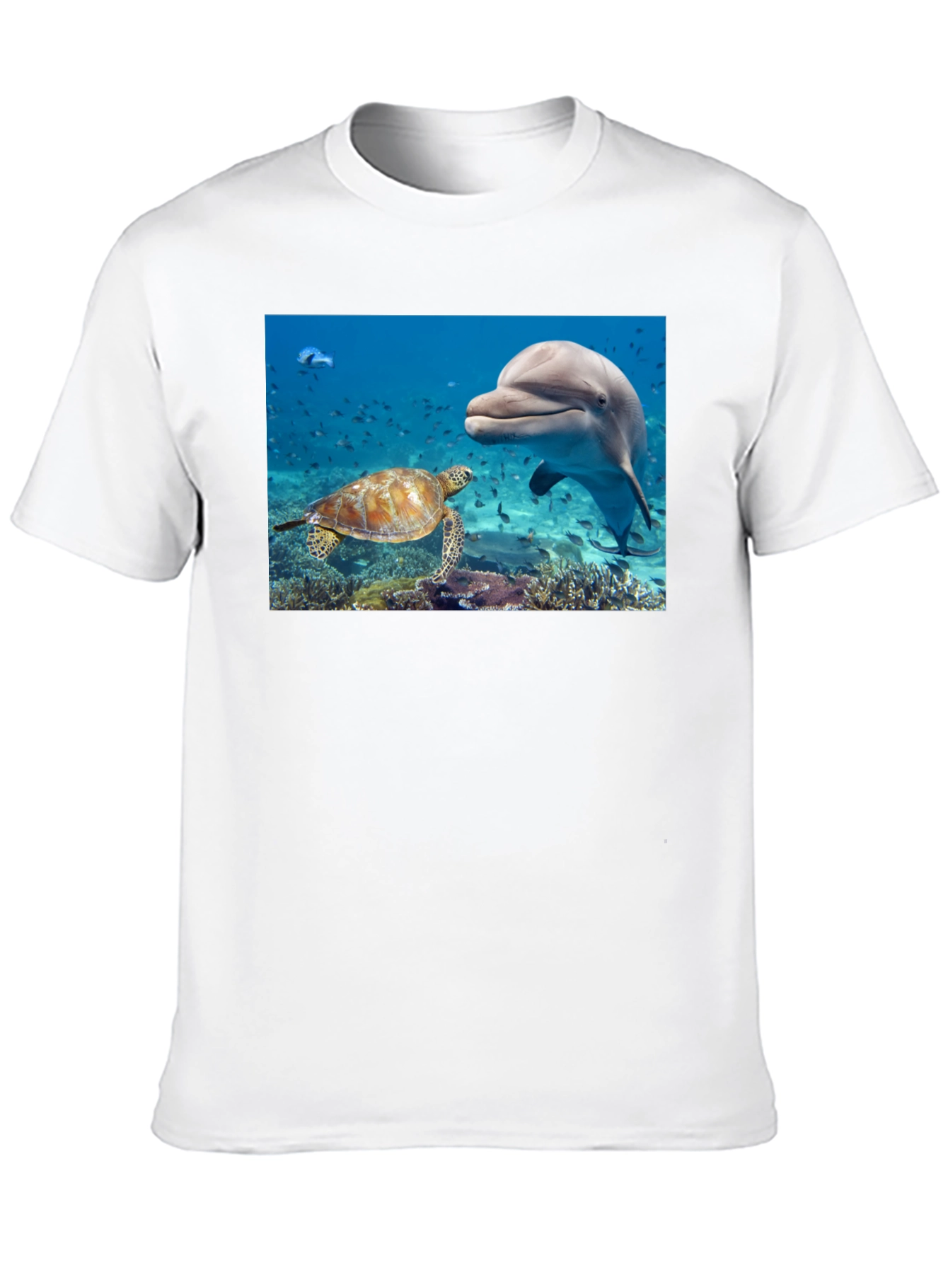Dolphin and Turtle Graphic Print Black T-Shirt