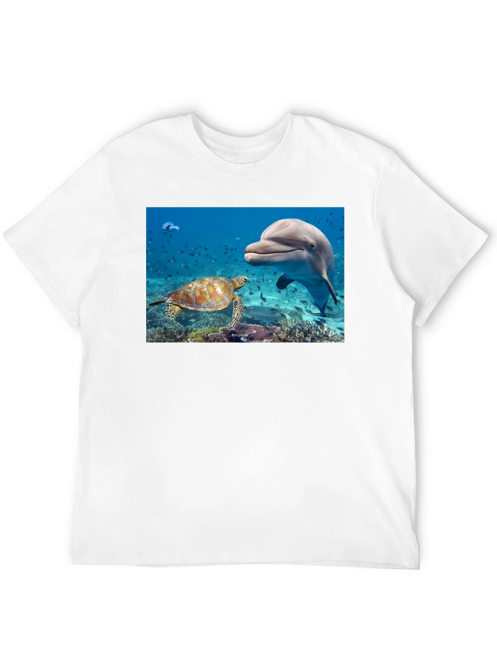 Dolphin and Turtle Graphic Print Black T-Shirt