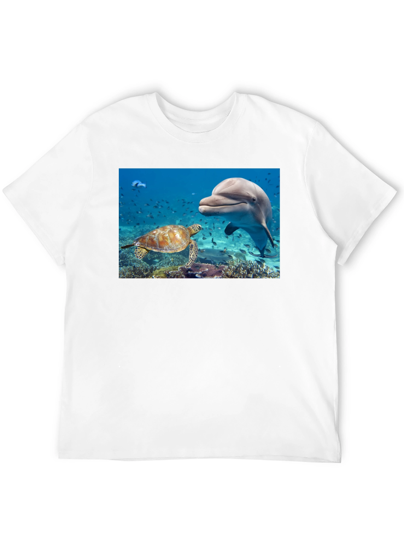 Dolphin and Turtle Graphic Print Black T-Shirt