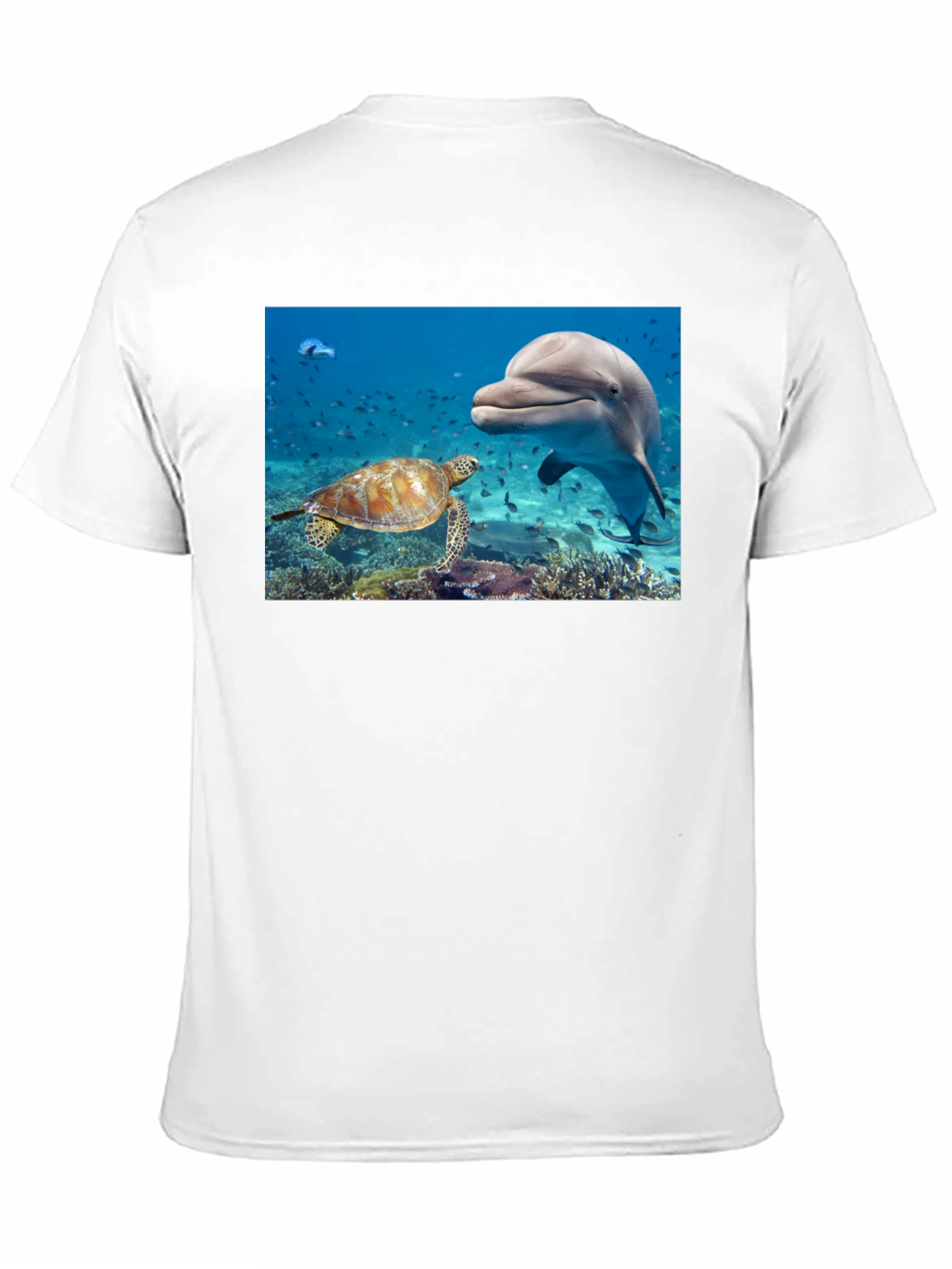 Dolphin and Turtle Graphic Print Black T-Shirt
