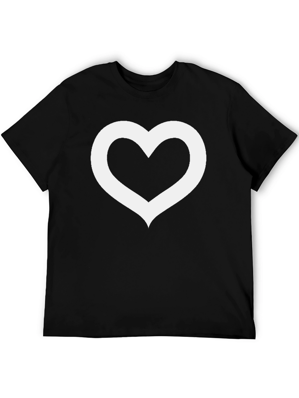 Black T-Shirt with Hollow White Heart Graphic