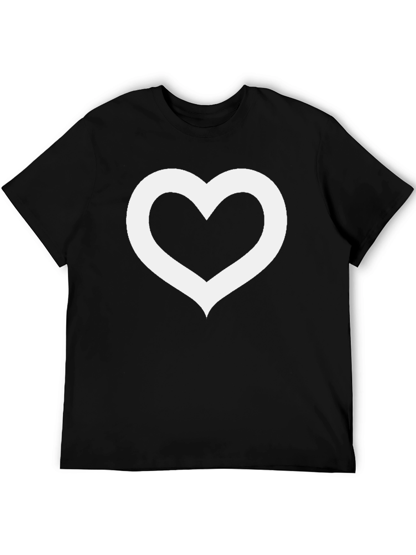Black T-Shirt with Hollow White Heart Graphic