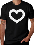 Black T-Shirt with Hollow White Heart Graphic
