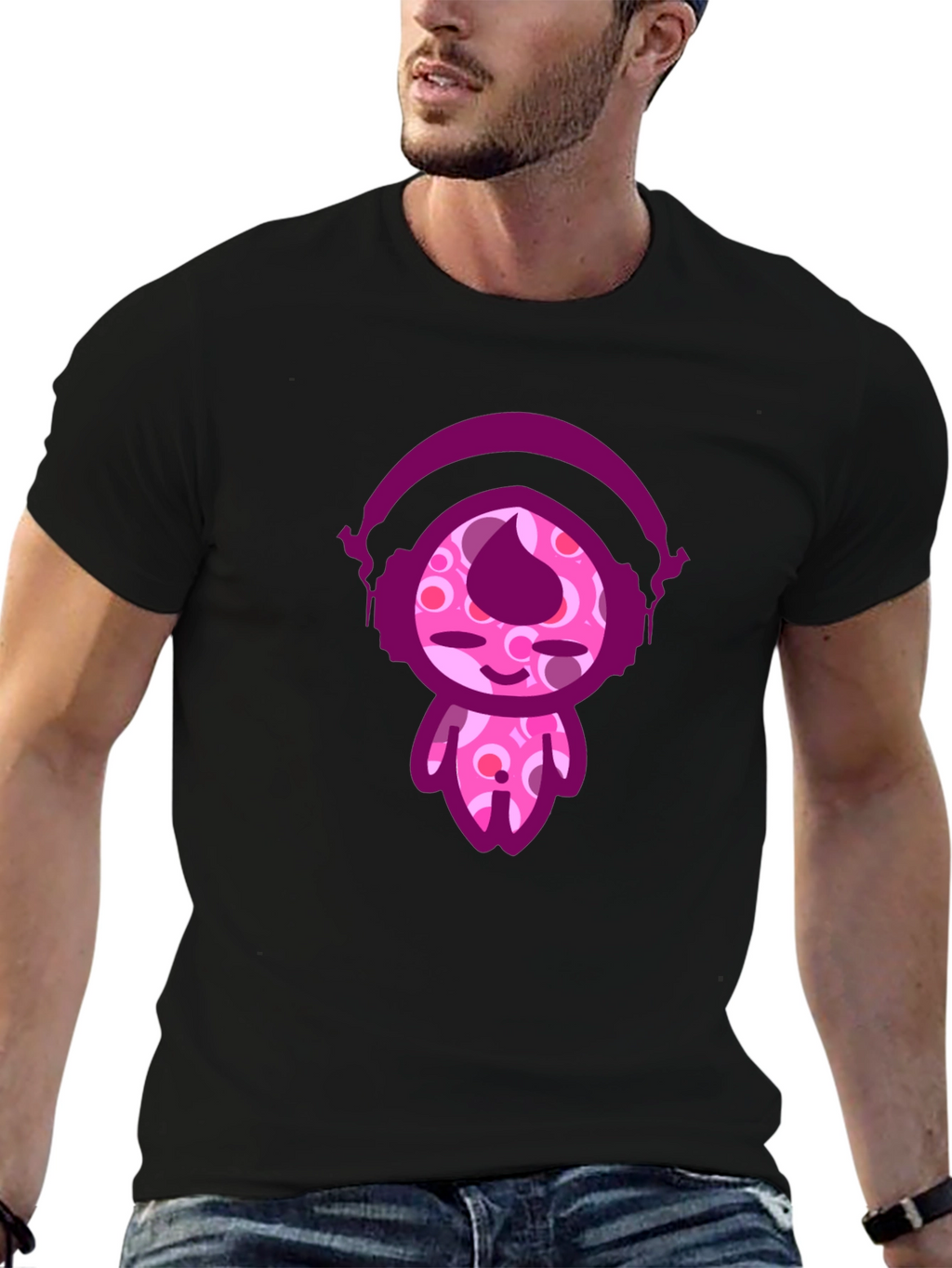 Cute Cartoon Character Black T-Shirt