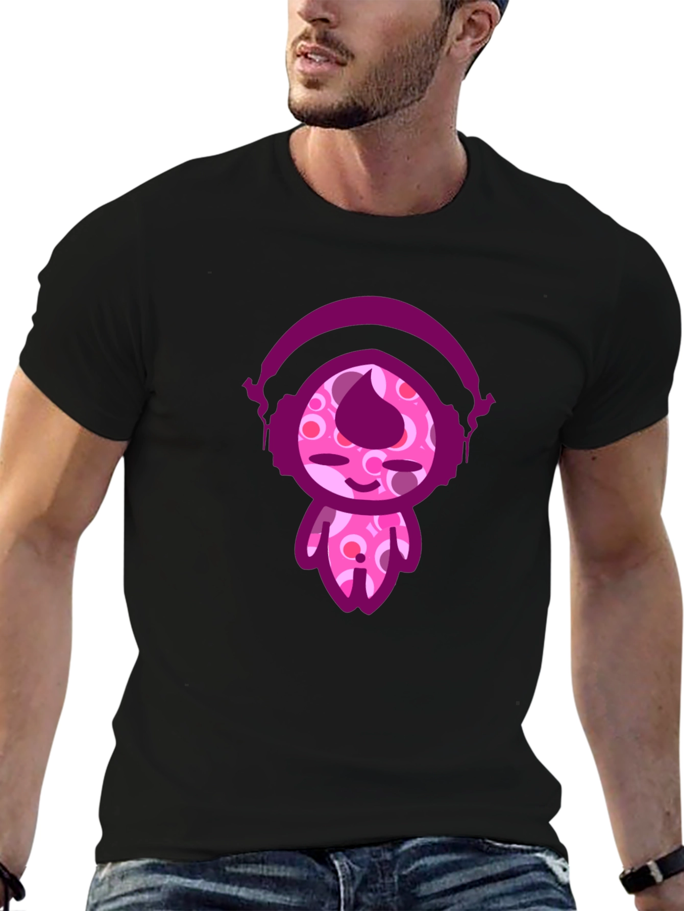 Cute Cartoon Character Black T-Shirt