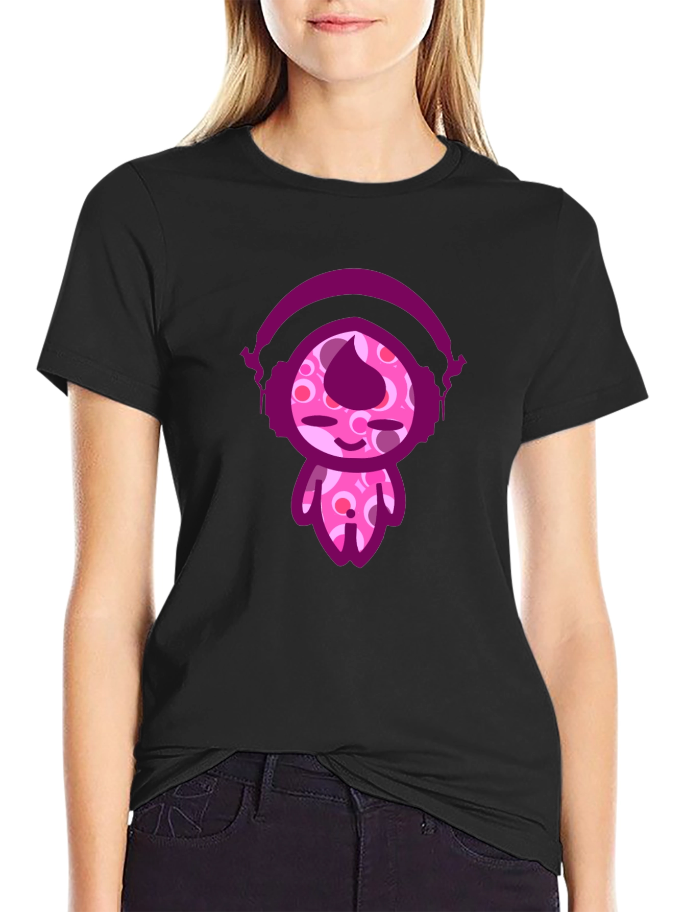 Cute Cartoon Character Black T-Shirt