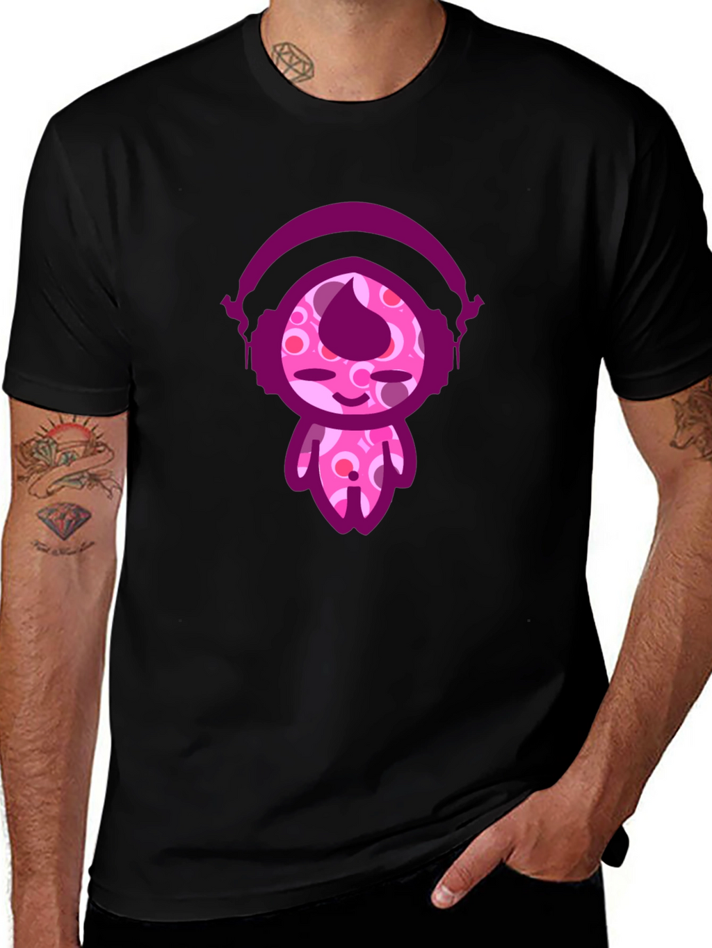 Cute Cartoon Character Black T-Shirt