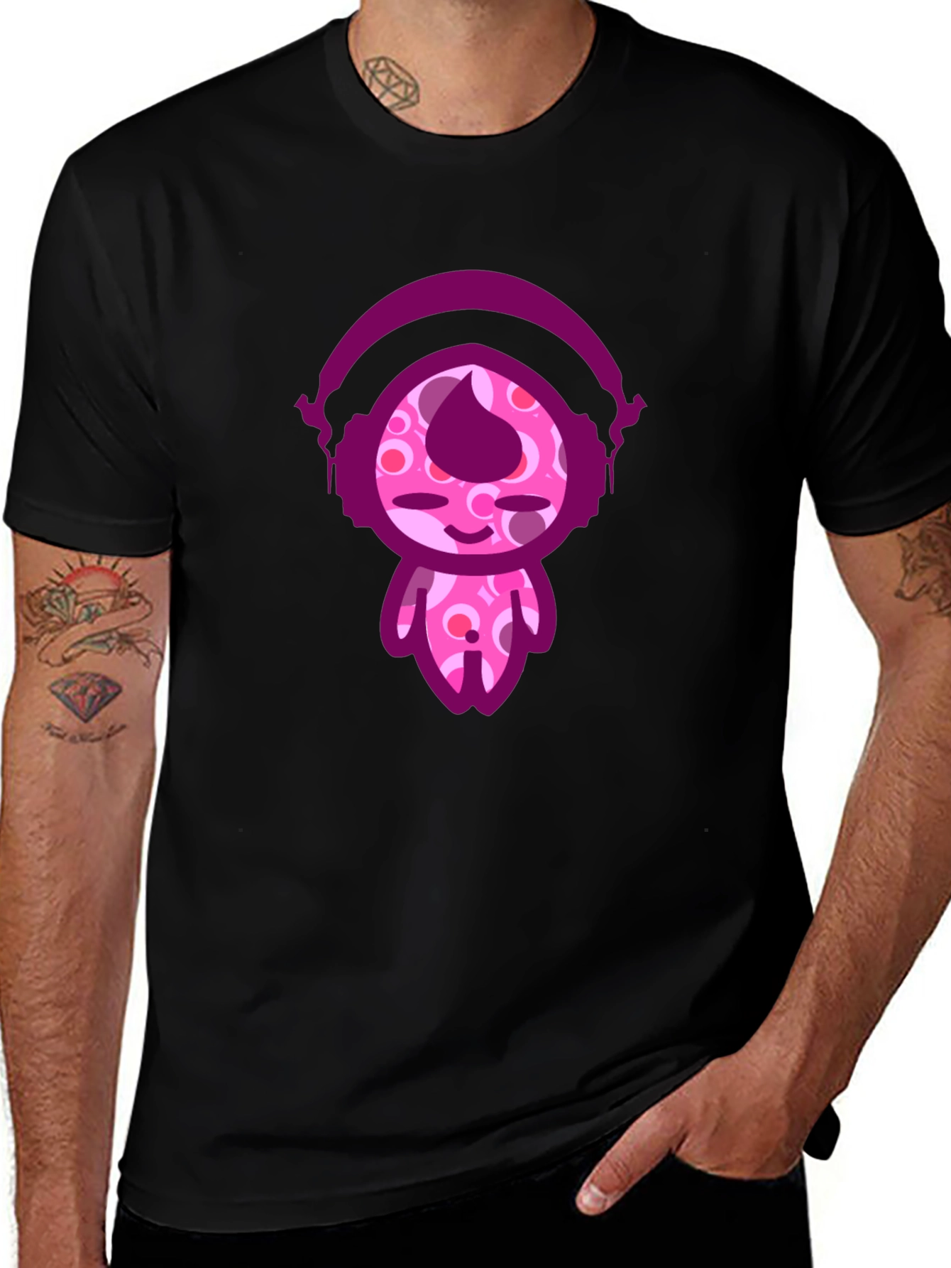 Cute Cartoon Character Black T-Shirt