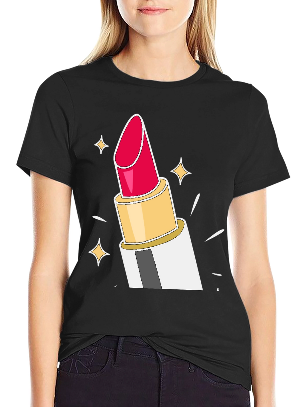 Lipstick Sparkle Graphic Tee - Black