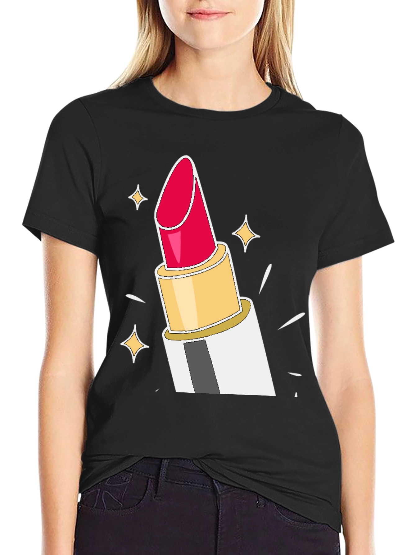 Lipstick Sparkle Graphic Tee - Black