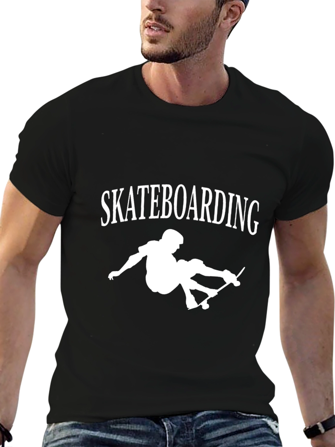 Skateboarding Graphic Tee - Casual Black T-Shirt