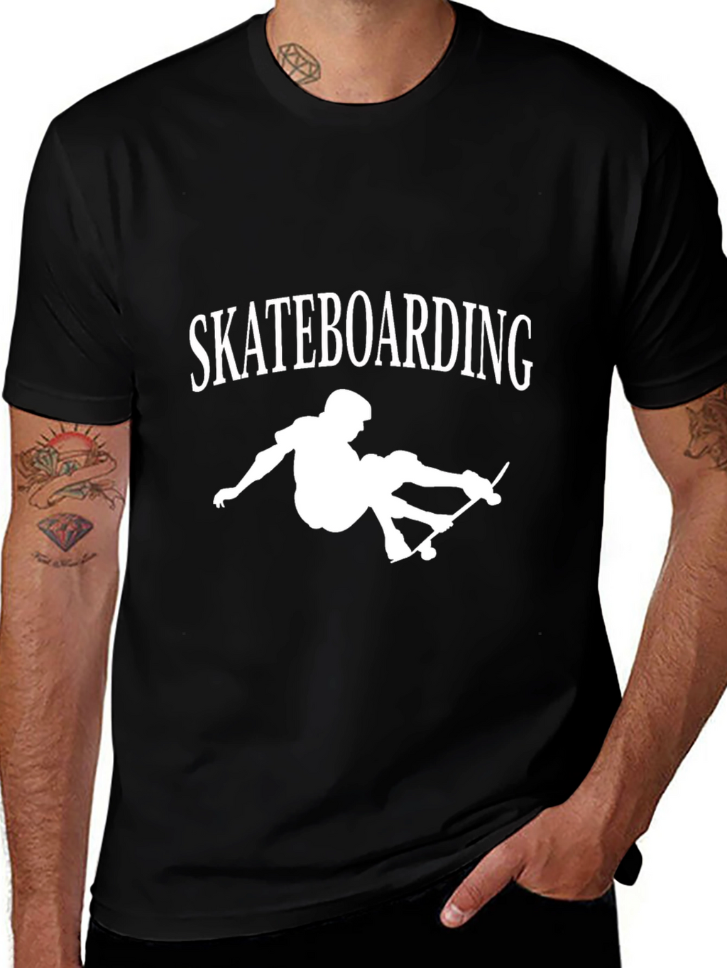 Skateboarding Graphic Tee - Casual Black T-Shirt