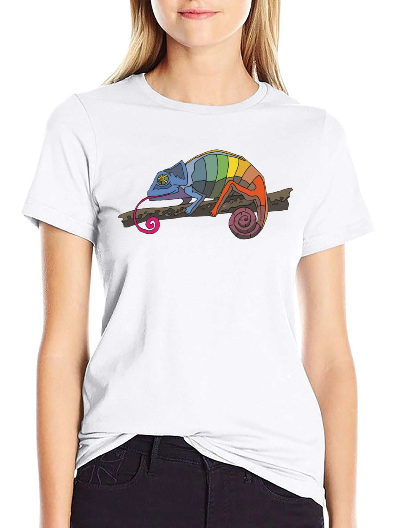 Rainbow Chameleon Graphic T-Shirt - Mens Black Tee