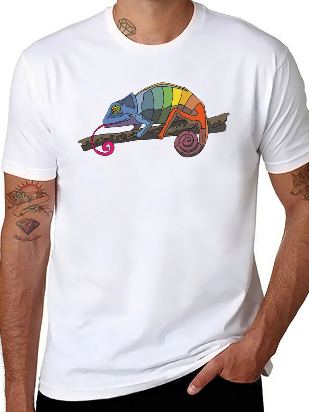 Rainbow Chameleon Graphic T-Shirt - Mens Black Tee