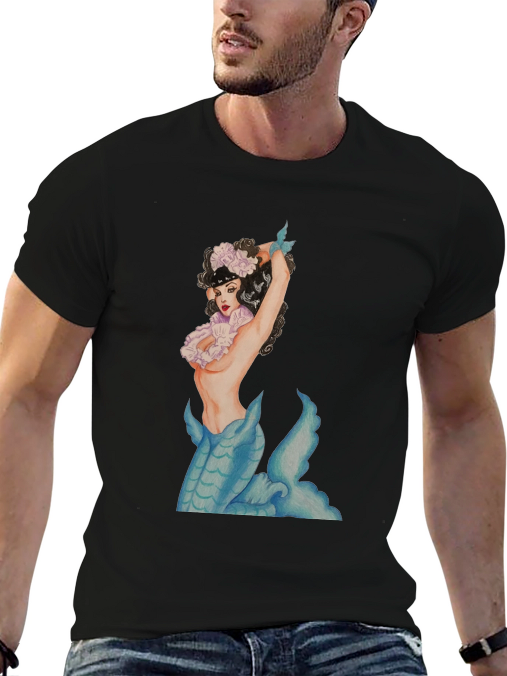 Mermaid Graphic Black T-Shirt