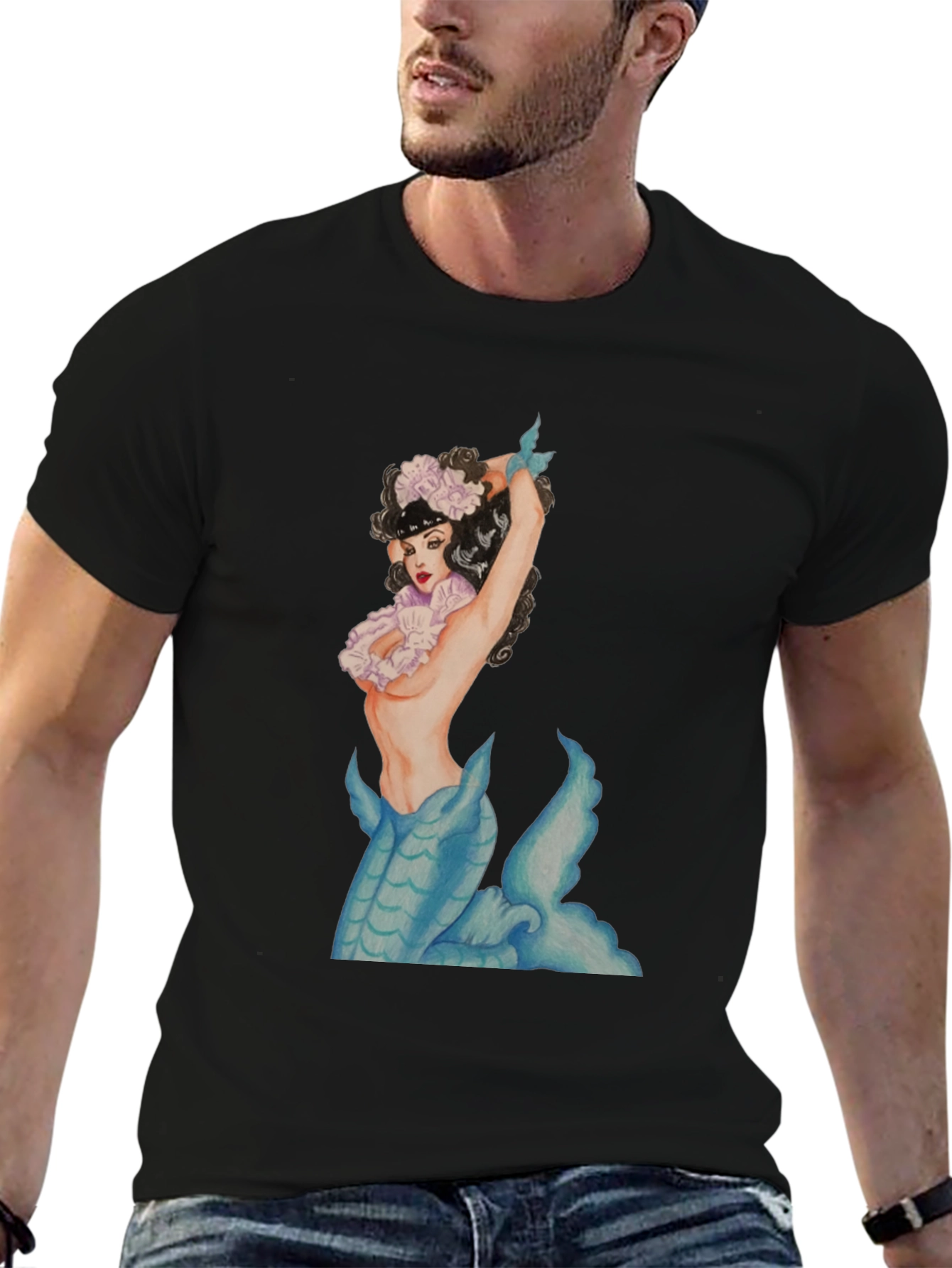 Mermaid Graphic Black T-Shirt