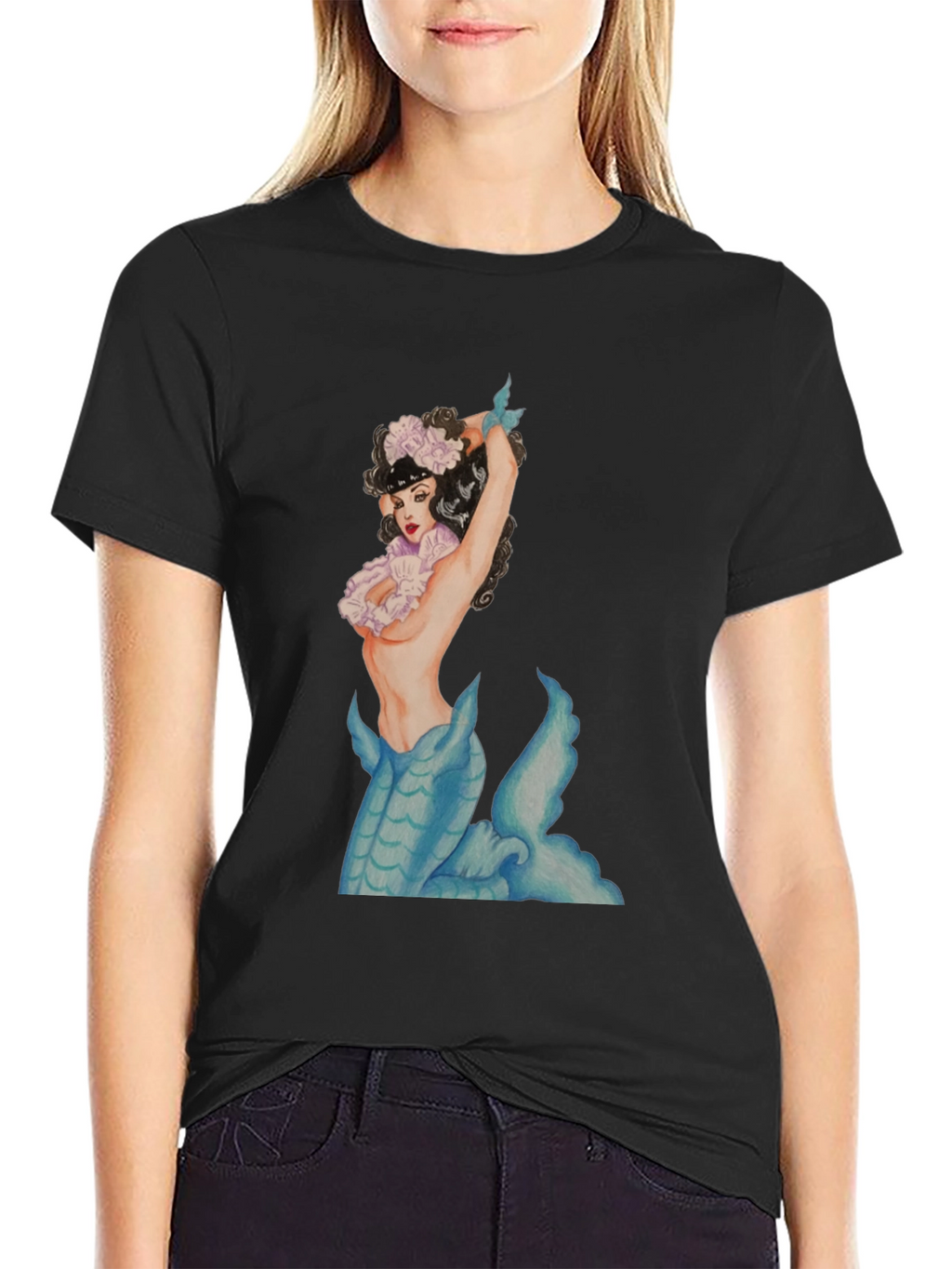 Mermaid Graphic Black T-Shirt