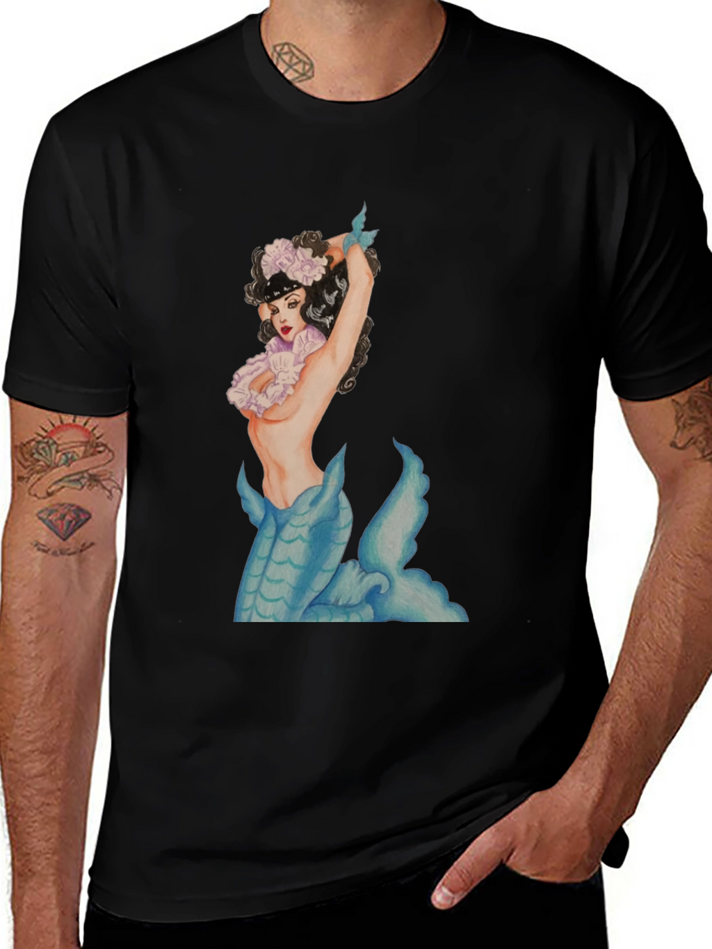 Mermaid Graphic Black T-Shirt