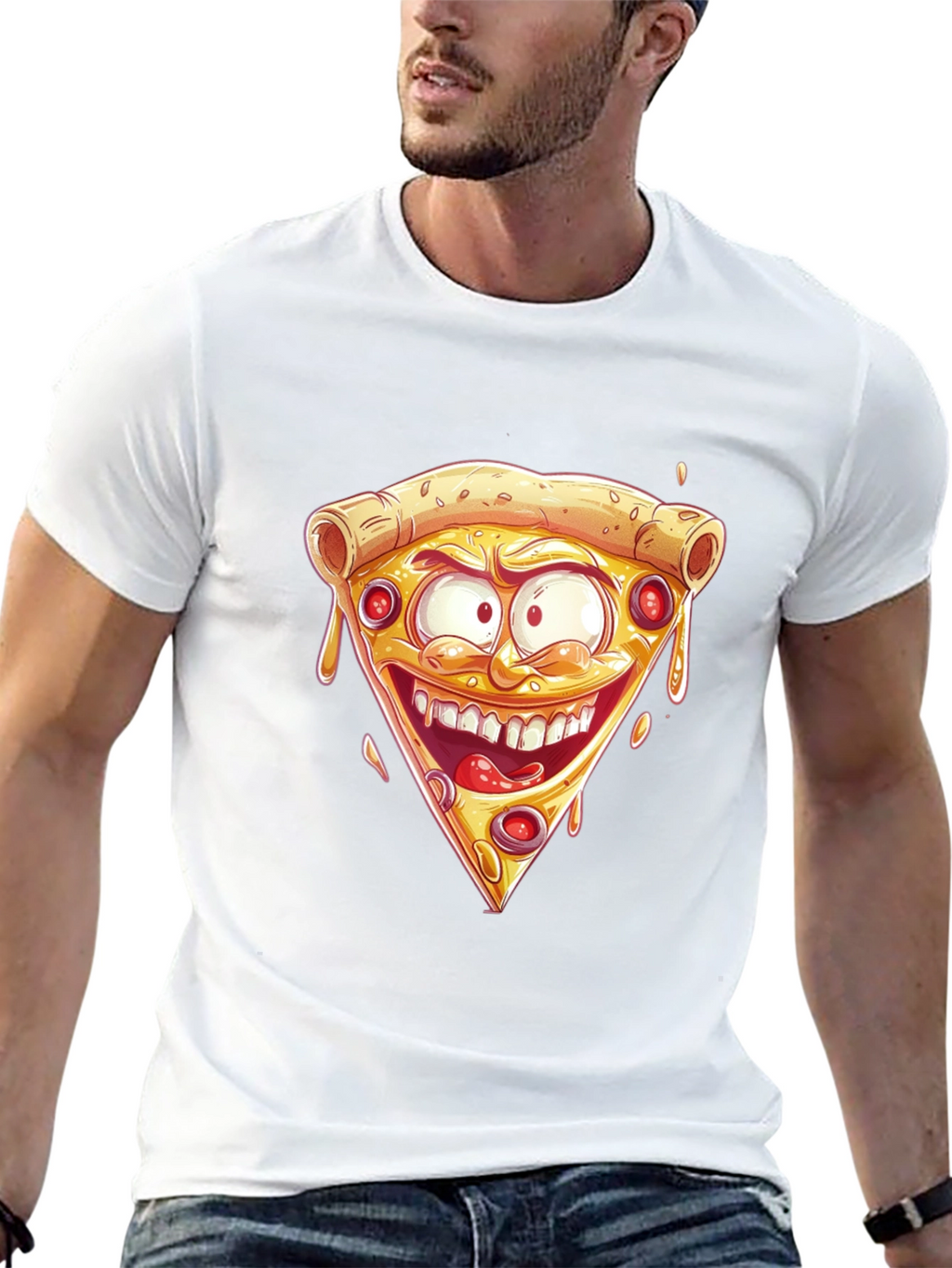 Pizza Slice Graphic Tee - Crazy Cartoon Design