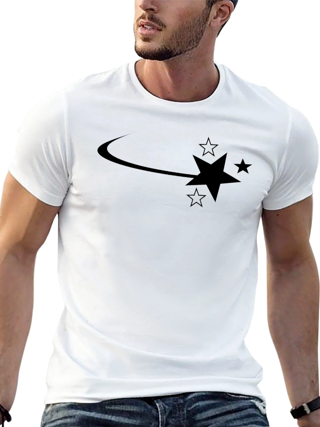 Mens Black Shooting Star Graphic Tee - Casual Style