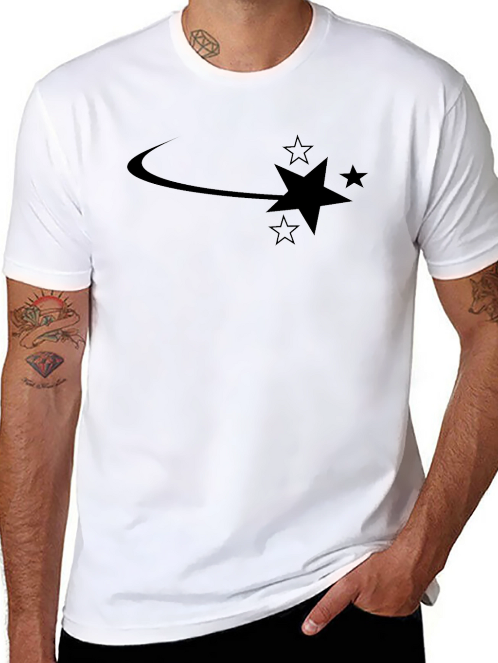 Mens Black Shooting Star Graphic Tee - Casual Style