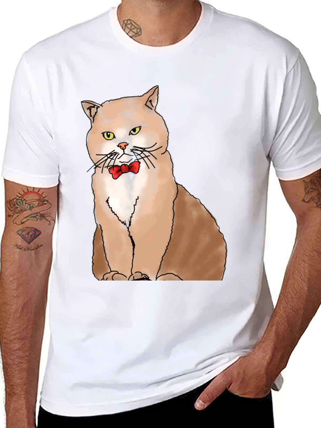 Cat with Bowtie Graphic T-Shirt - Black