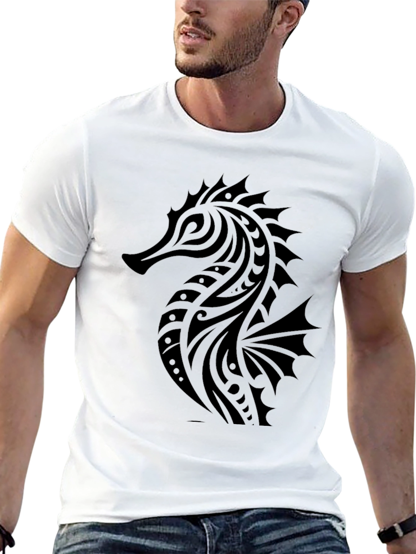 Tribal Seahorse Graphic T-Shirt - Black