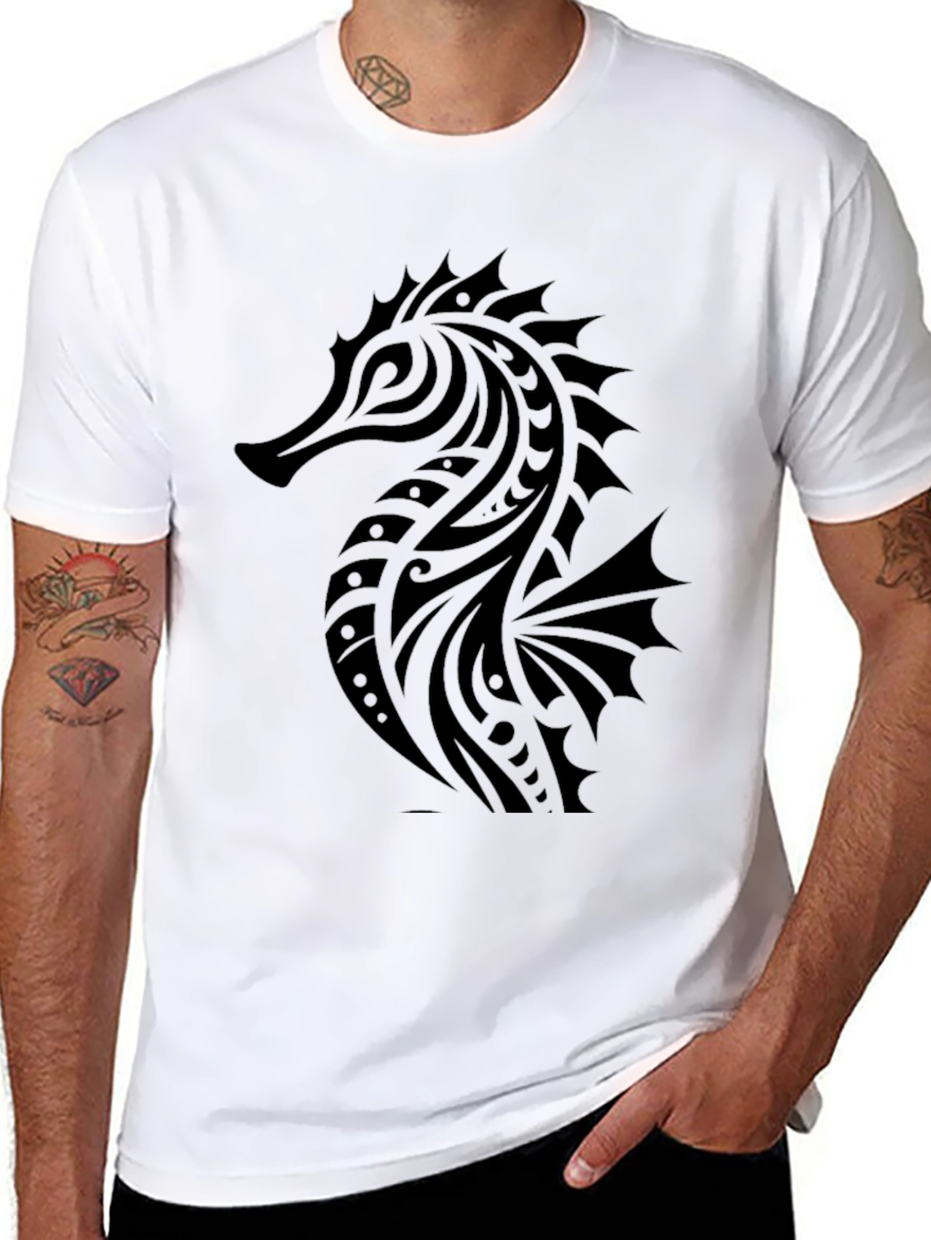 Tribal Seahorse Graphic T-Shirt - Black