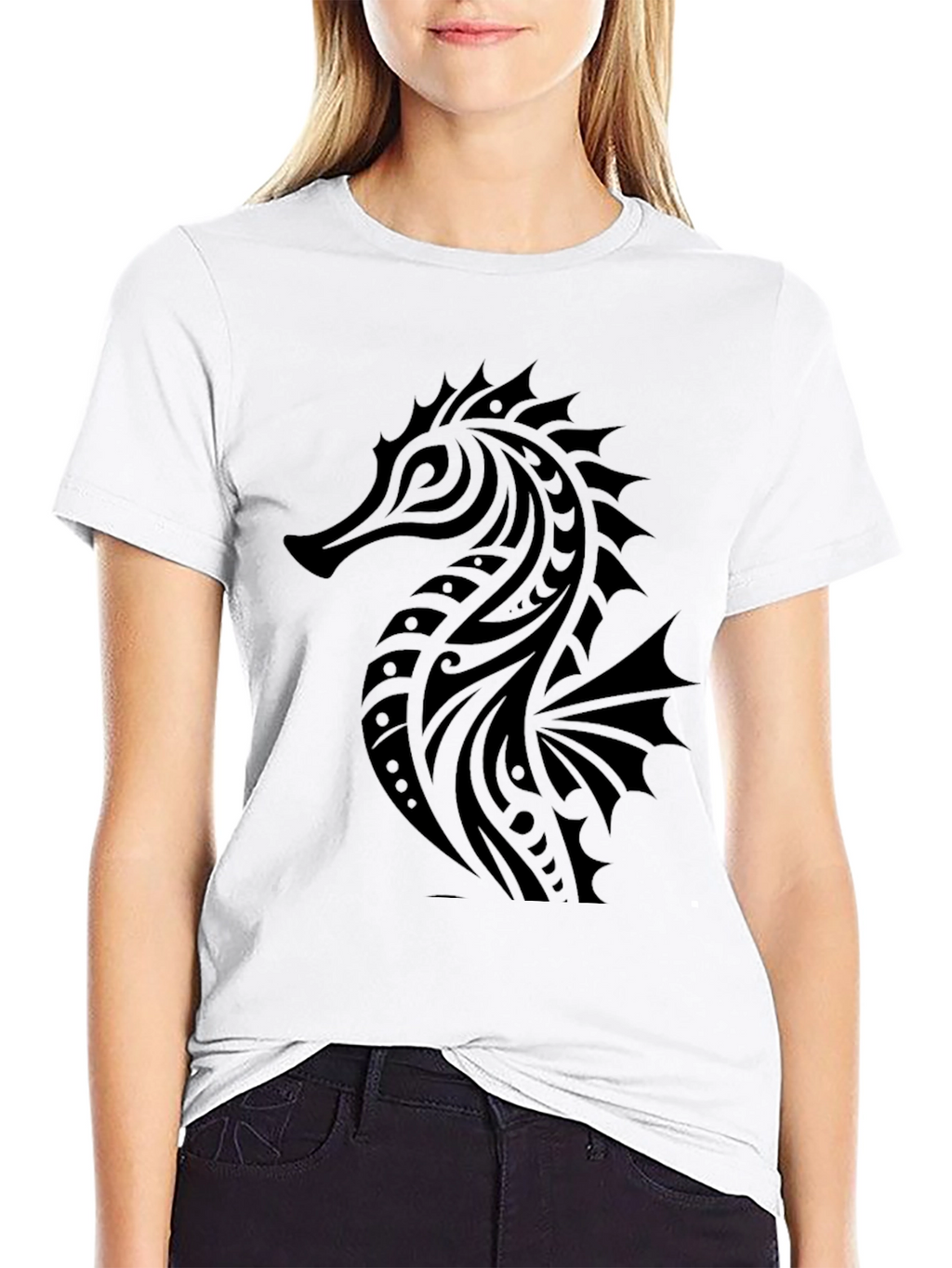 Tribal Seahorse Graphic T-Shirt - Black