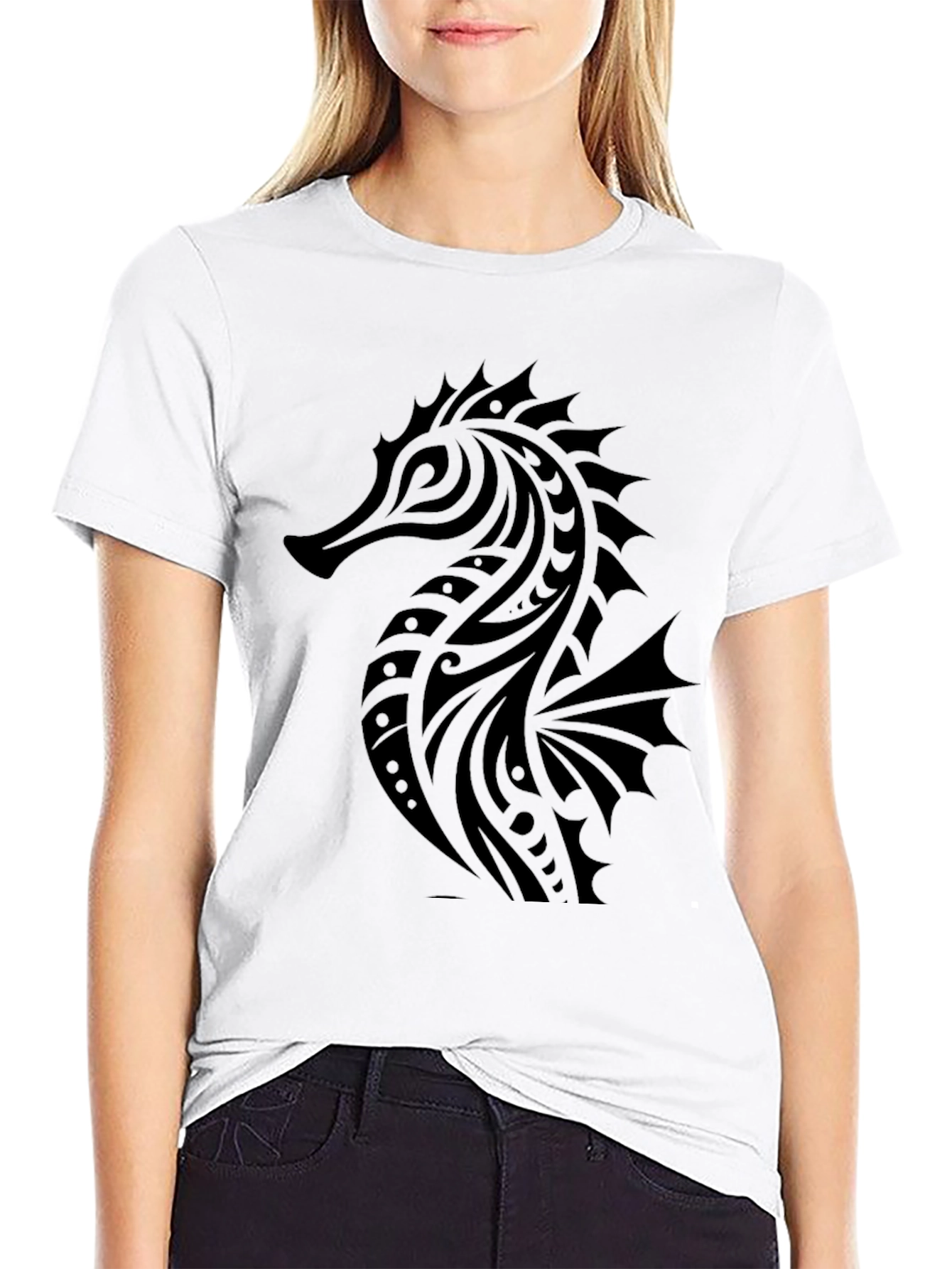 Tribal Seahorse Graphic T-Shirt - Black